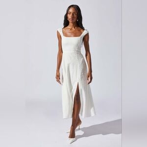 ASTR Textured Crinkle Shoulder Midi Dress, Cream Colored, Size S